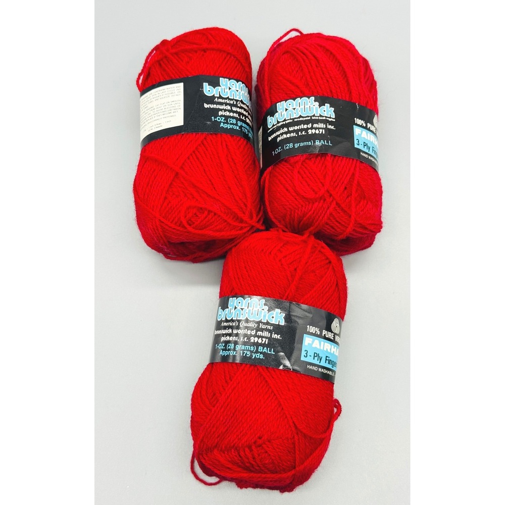 Brunswick Fairhaven Fingering Yarn Red 3 Ply Virgin Wool 3 Balls